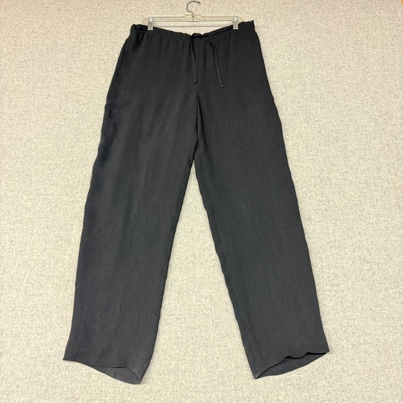 Ann Tjian for Kenar Pants - Ann Tjian for Kenar Wide Leg Trousers Size L Black Elastic Drawstring Lined Pant